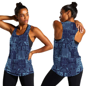 Yoruba Adire Eleko Patterns Women Racerback Tank Indigo Vintage