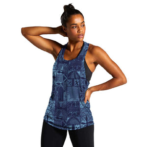 Yoruba Adire Eleko Patterns Women Racerback Tank Indigo Vintage