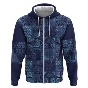Yoruba Adire Eleko Patterns Zip Hoodie Indigo Vintage