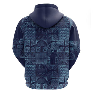 Yoruba Adire Eleko Patterns Zip Hoodie Indigo Vintage