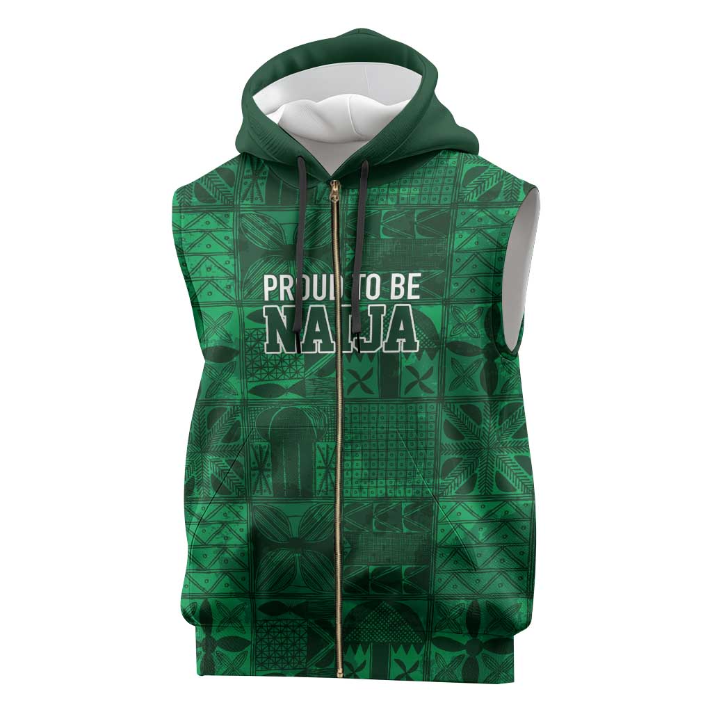 Nigeria Yoruba Adire Patterns Sleeveless Zip Hoodie Proud To Be Naija - African Pride