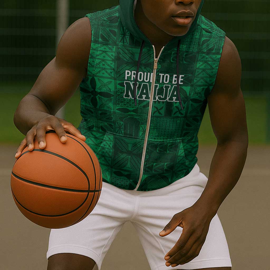 Nigeria Yoruba Adire Patterns Sleeveless Zip Hoodie Proud To Be Naija - African Pride
