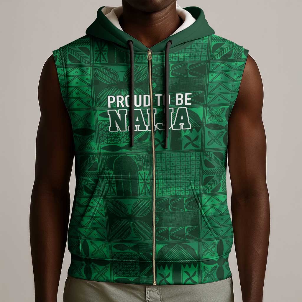 Nigeria Yoruba Adire Patterns Sleeveless Zip Hoodie Proud To Be Naija - African Pride