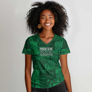 Nigeria Yoruba Adire Patterns Women V-Neck T-Shirt Proud To Be Naija