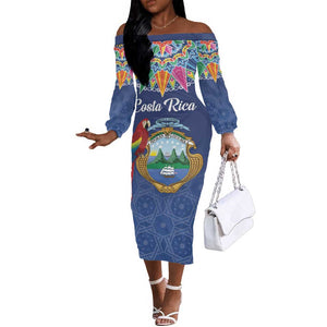 Pura Vida Costa Rica Personalized Off The Shoulder Long Sleeve Dress Oxcart Ornate Inspired - African Pride
