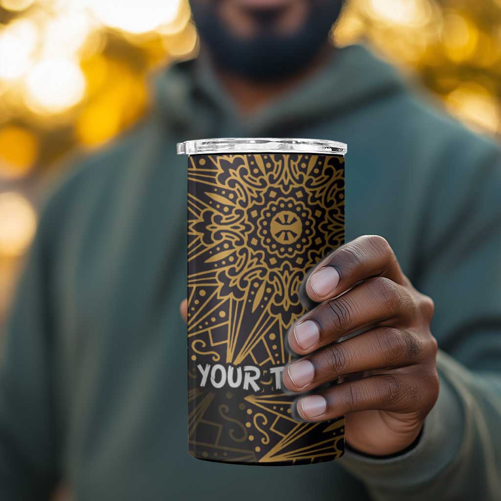 Pura Vida Costa Rica Personalized 4 in 1 Can Cooler Tumbler Oxcart Ornate Inspired Gold Pattern - African Pride