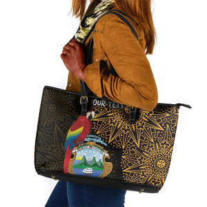 Pura Vida Costa Rica Personalized Leather Tote Bag Oxcart Ornate Inspired Gold Pattern - African Pride