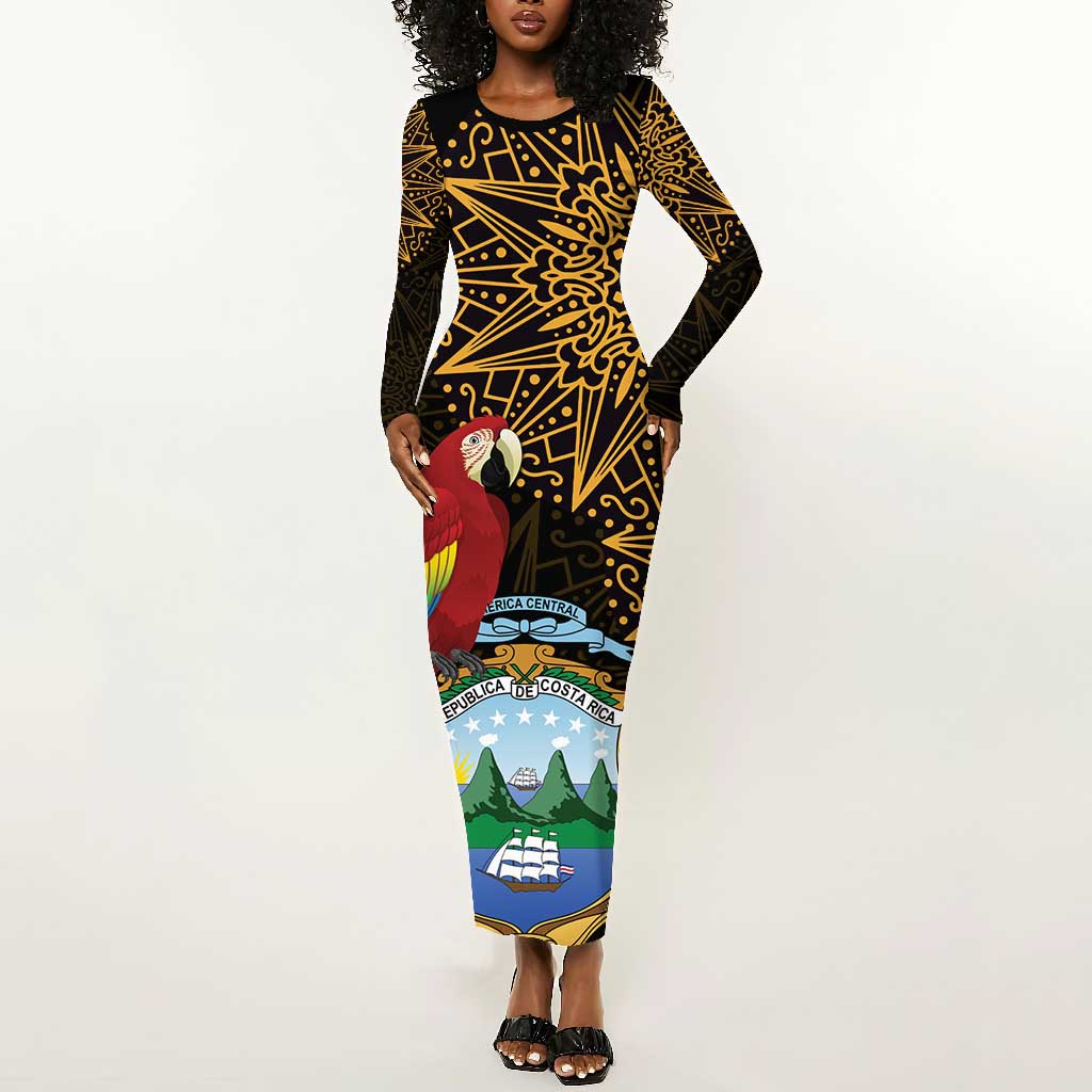 Pura Vida Costa Rica Personalized Long Sleeve Bodycon Dress Oxcart Ornate Inspired Gold Pattern - African Pride