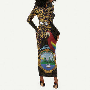 Pura Vida Costa Rica Personalized Long Sleeve Bodycon Dress Oxcart Ornate Inspired Gold Pattern - African Pride
