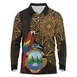 Pura Vida Costa Rica Personalized Long Sleeve Polo Shirt Oxcart Ornate Inspired Gold Pattern - African Pride