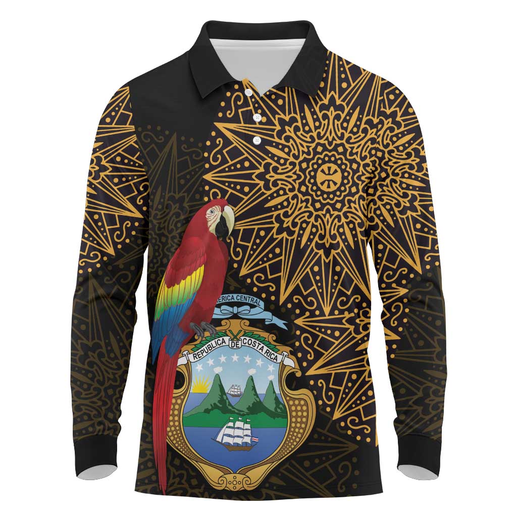 Pura Vida Costa Rica Personalized Long Sleeve Polo Shirt Oxcart Ornate Inspired Gold Pattern - African Pride