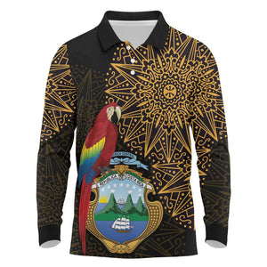 Pura Vida Costa Rica Personalized Long Sleeve Polo Shirt Oxcart Ornate Inspired Gold Pattern - African Pride
