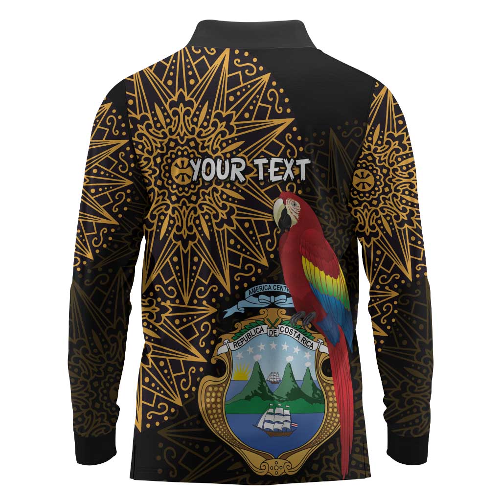 Pura Vida Costa Rica Personalized Long Sleeve Polo Shirt Oxcart Ornate Inspired Gold Pattern - African Pride
