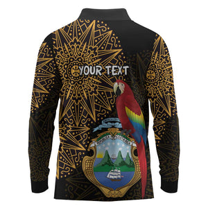 Pura Vida Costa Rica Personalized Long Sleeve Polo Shirt Oxcart Ornate Inspired Gold Pattern - African Pride