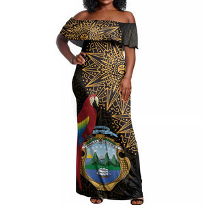 Pura Vida Costa Rica Personalized Off Shoulder Maxi Dress Oxcart Ornate Inspired Gold Pattern - African Pride