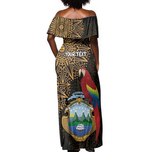 Pura Vida Costa Rica Personalized Off Shoulder Maxi Dress Oxcart Ornate Inspired Gold Pattern - African Pride