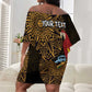 Pura Vida Costa Rica Personalized Off Shoulder Short Dress Oxcart Ornate Inspired Gold Pattern - African Pride