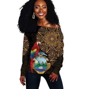 Pura Vida Costa Rica Personalized Off Shoulder Sweater Oxcart Ornate Inspired Gold Pattern - African Pride