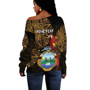 Pura Vida Costa Rica Personalized Off Shoulder Sweater Oxcart Ornate Inspired Gold Pattern - African Pride