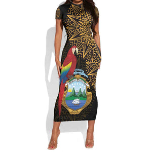 Pura Vida Costa Rica Personalized Short Sleeve Bodycon Dress Oxcart Ornate Inspired Gold Pattern - African Pride