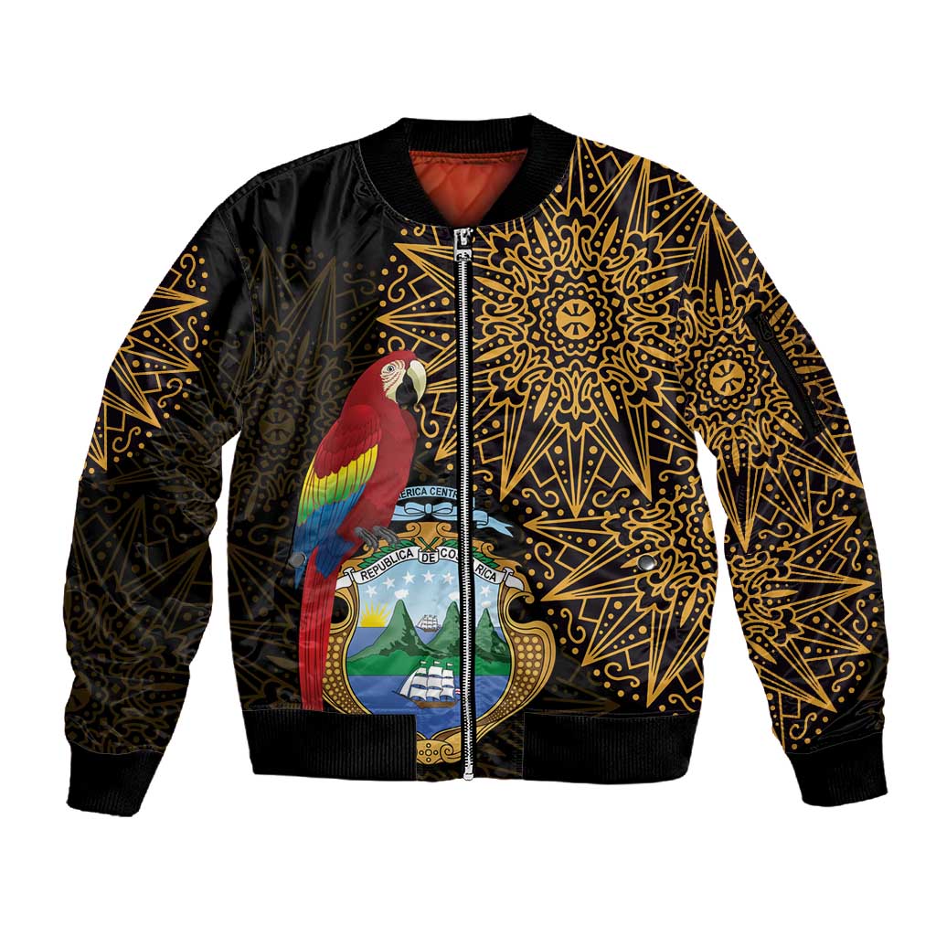 Pura Vida Costa Rica Personalized Sleeve Zip Bomber Jacket Oxcart Ornate Inspired Gold Pattern - African Pride