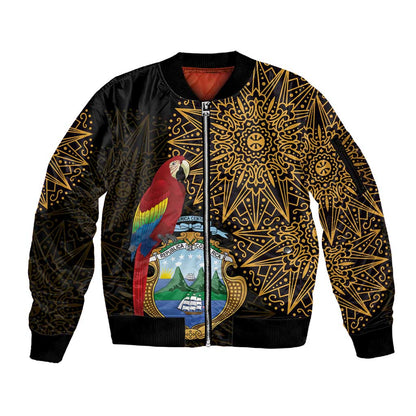Pura Vida Costa Rica Personalized Sleeve Zip Bomber Jacket Oxcart Ornate Inspired Gold Pattern - African Pride