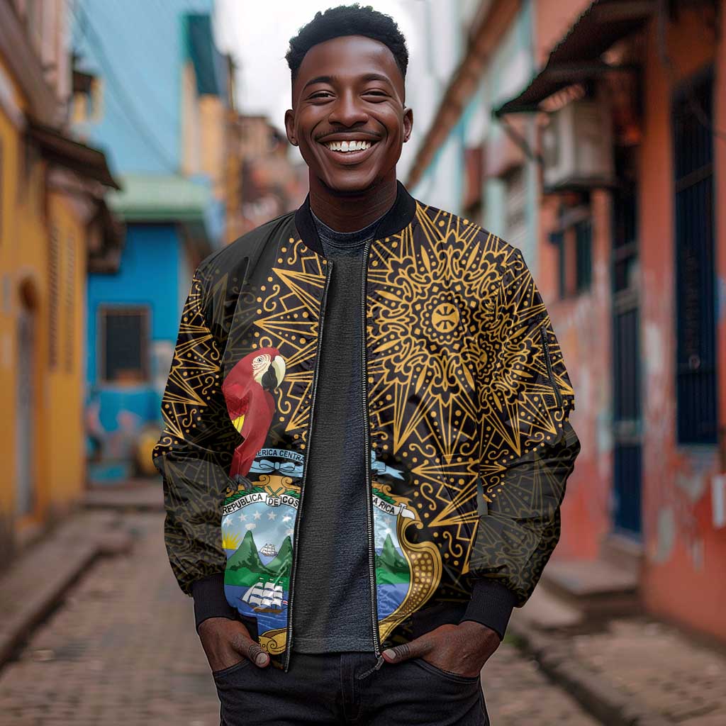 Pura Vida Costa Rica Personalized Sleeve Zip Bomber Jacket Oxcart Ornate Inspired Gold Pattern - African Pride