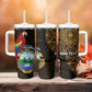 Pura Vida Costa Rica Personalized Tumbler With Handle Oxcart Ornate Inspired Gold Pattern - African Pride