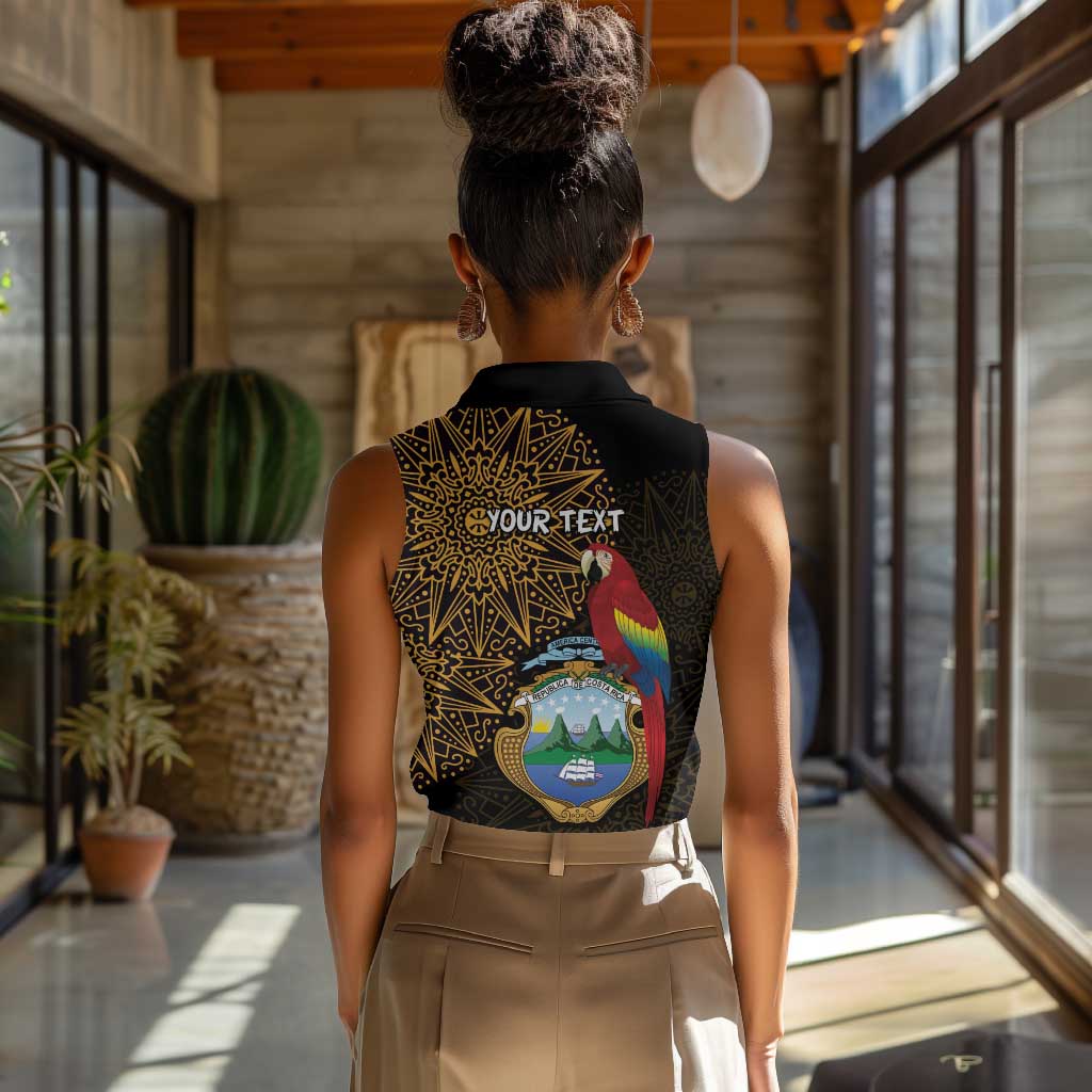 Pura Vida Costa Rica Personalized Women Sleeveless Polo Shirt Oxcart Ornate Inspired Gold Pattern - African Pride