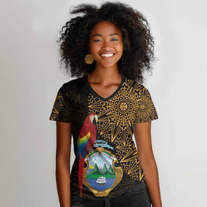 Pura Vida Costa Rica Personalized Women V-Neck T-Shirt Oxcart Ornate Inspired Gold Pattern - African Pride