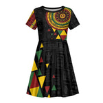 Personalized Adinkra Afro-Akan Culture Kid Short Sleeve Dress Afrikan Colors