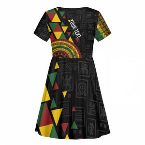 Personalized Adinkra Afro-Akan Culture Kid Short Sleeve Dress Afrikan Colors
