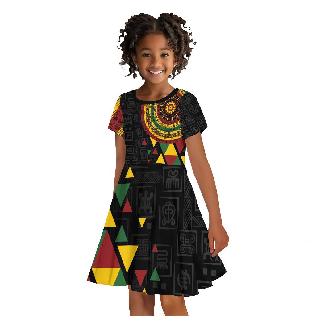 Personalized Adinkra Afro-Akan Culture Kid Short Sleeve Dress Afrikan Colors