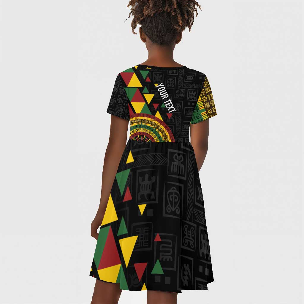 Personalized Adinkra Afro-Akan Culture Kid Short Sleeve Dress Afrikan Colors