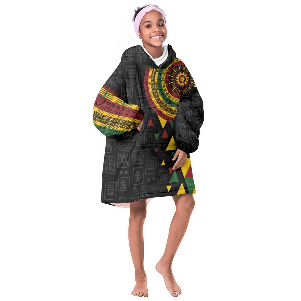 Personalized Adinkra Afro-Akan Culture Kid Wearable Blanket Hoodie Afrikan Colors