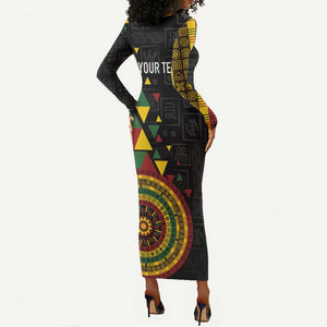 Personalized Adinkra Afro-Akan Culture Long Sleeve Bodycon Dress Afrikan Colors LT7