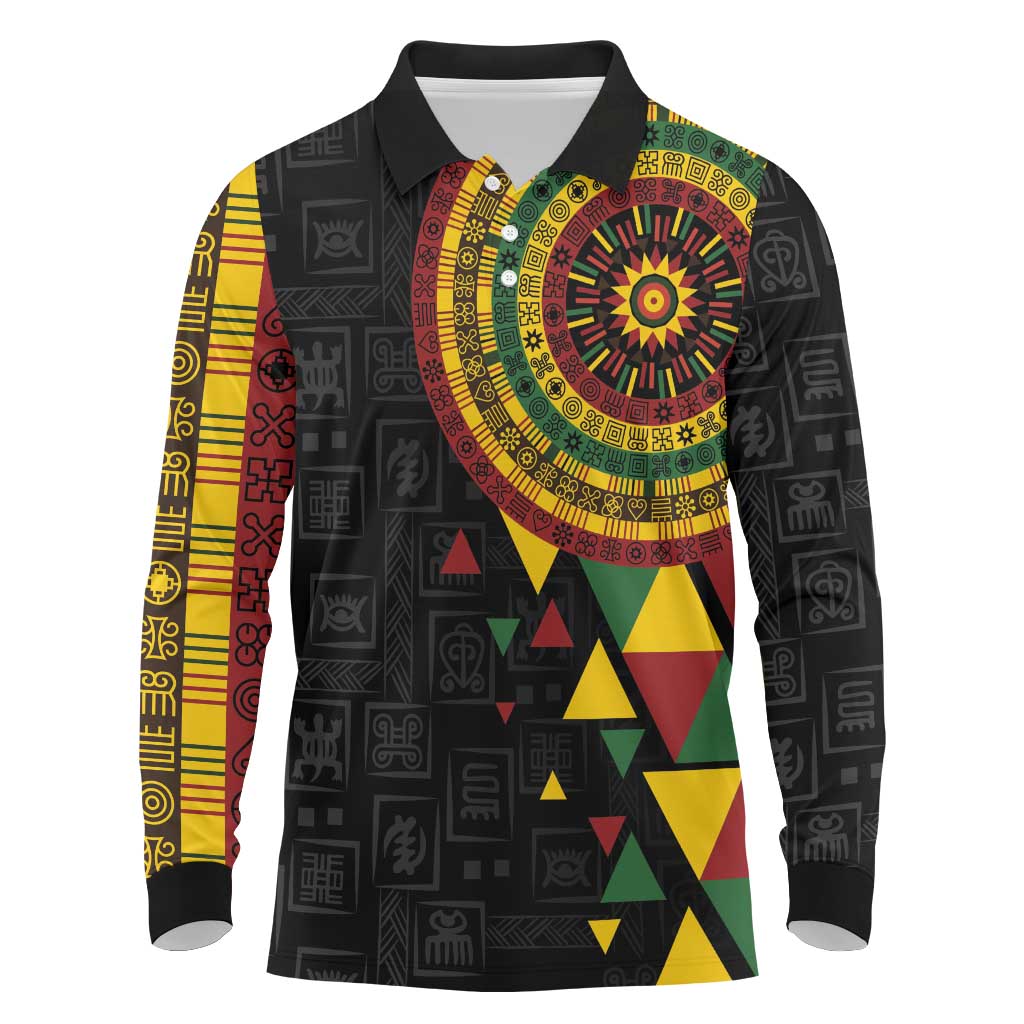 Personalized Adinkra Afro-Akan Culture Long Sleeve Polo Shirt Afrikan Colors