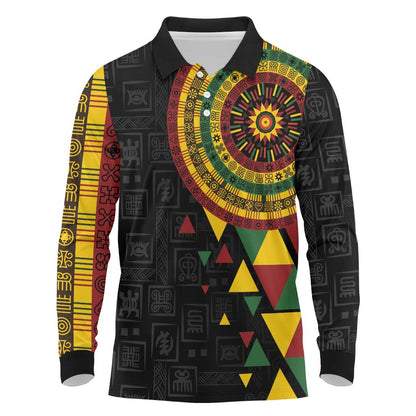 Personalized Adinkra Afro-Akan Culture Long Sleeve Polo Shirt Afrikan Colors