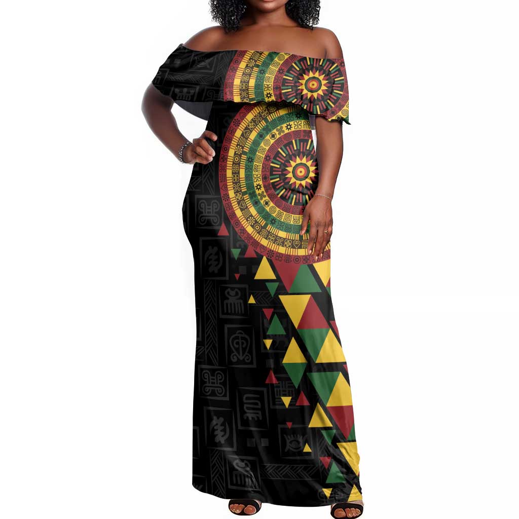 Personalized Adinkra Afro-Akan Culture Off Shoulder Maxi Dress Afrikan Colors