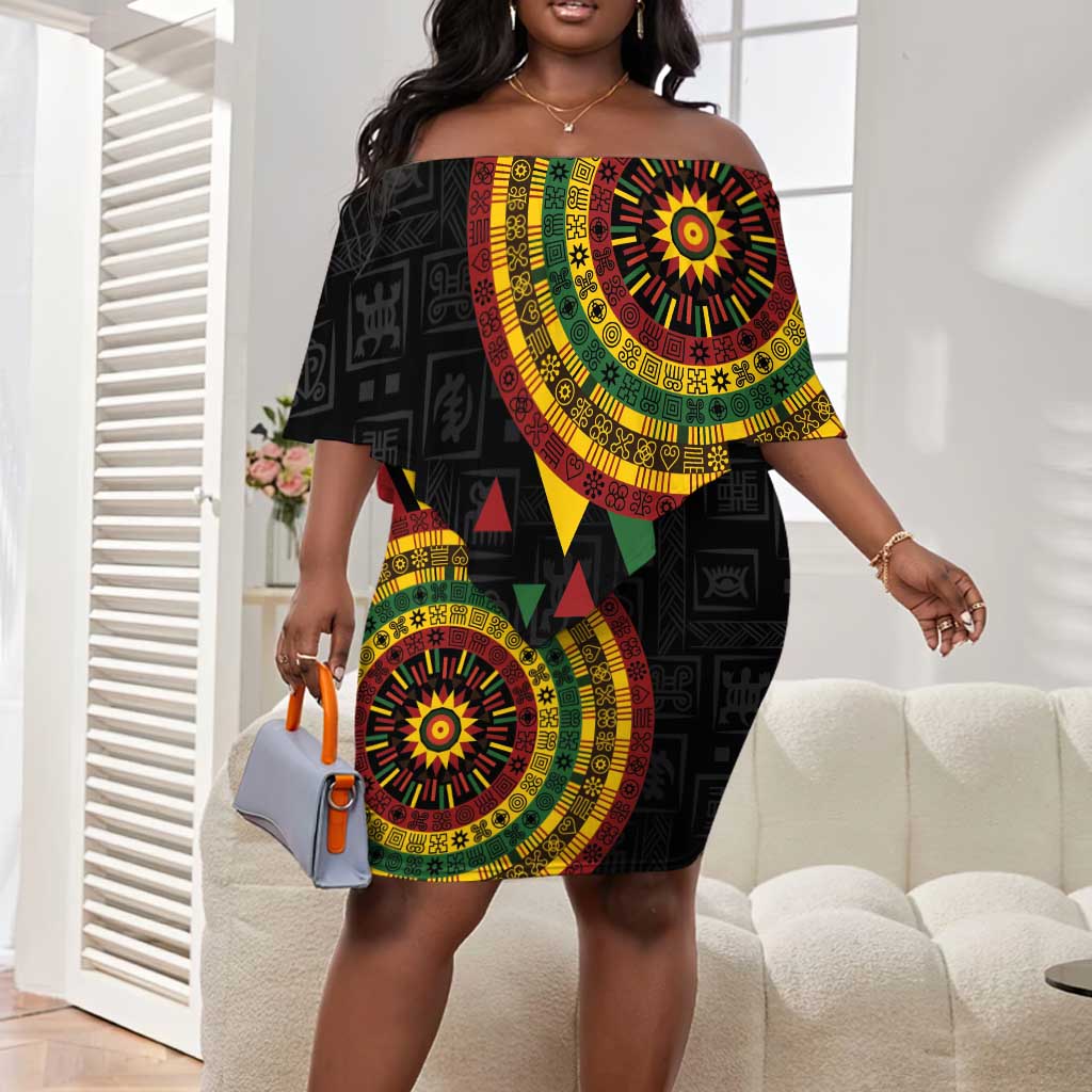 Personalized Adinkra Afro-Akan Culture Off Shoulder Short Dress Afrikan Colors