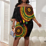 Personalized Adinkra Afro-Akan Culture Off Shoulder Short Dress Afrikan Colors