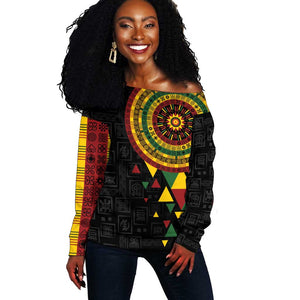 Personalized Adinkra Afro-Akan Culture Off Shoulder Sweater Afrikan Colors