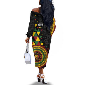 Personalized Adinkra Afro-Akan Culture Off The Shoulder Long Sleeve Dress Afrikan Colors