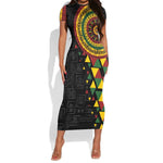 Personalized Adinkra Afro-Akan Culture Short Sleeve Bodycon Dress Afrikan Colors LT7