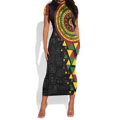 Personalized Adinkra Afro-Akan Culture Short Sleeve Bodycon Dress Afrikan Colors LT7