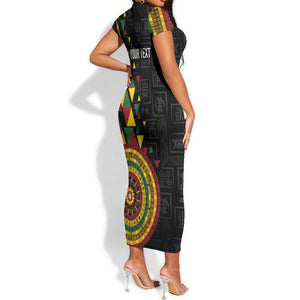 Personalized Adinkra Afro-Akan Culture Short Sleeve Bodycon Dress Afrikan Colors LT7