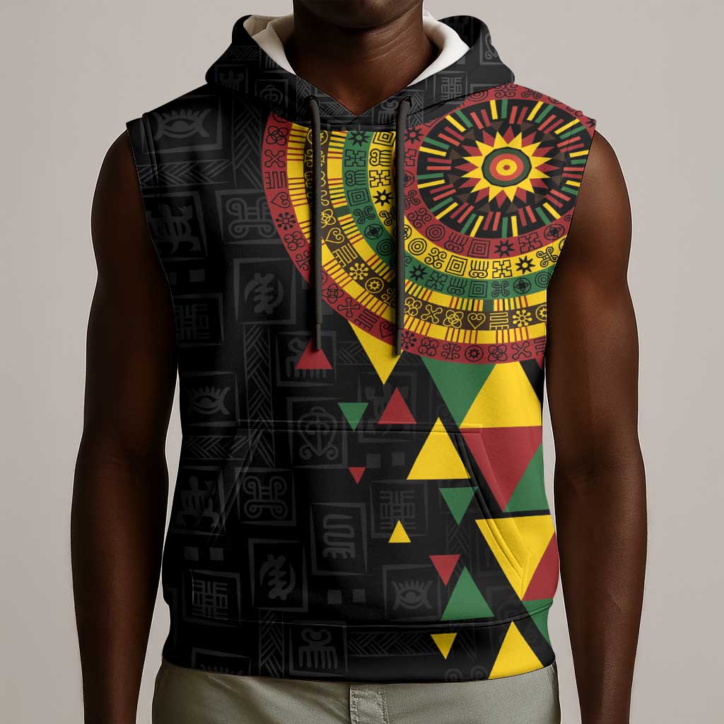Personalized Adinkra Afro-Akan Culture Sleeveless Hoodie Afrikan Colors - African Pride