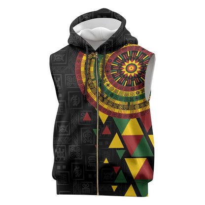 Personalized Adinkra Afro-Akan Culture Sleeveless Zip Hoodie Afrikan Colors - African Pride