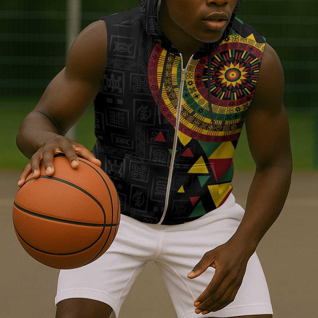 Personalized Adinkra Afro-Akan Culture Sleeveless Zip Hoodie Afrikan Colors - African Pride