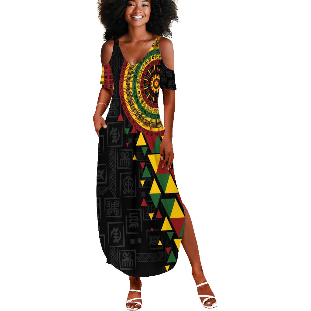 Personalized Adinkra Afro-Akan Culture Summer Maxi Dress Afrikan Colors